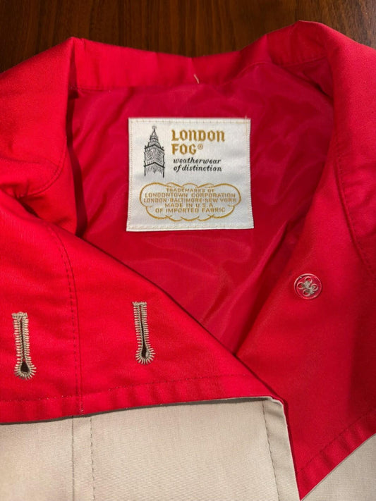 Vintage London Fog Women's Tan Trench Coat w/ Red Lining - Size 8