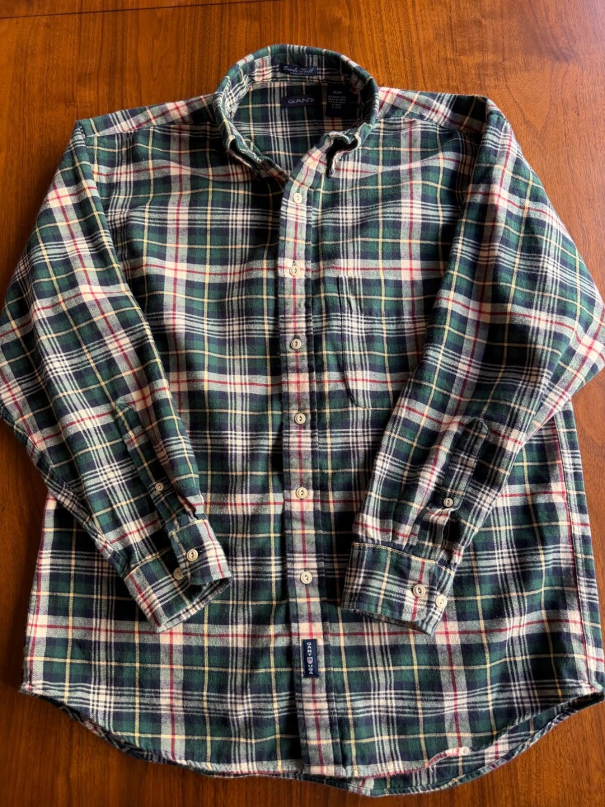 Gant Mens Brush Twill Plaid Flannel Button-Down Shirt Green & Red - Size M