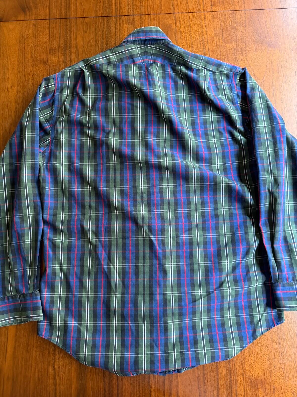 Lands' End No Iron Tailored Fit Plaid Dress Shirt 16-34 Green Navy Red Tartan