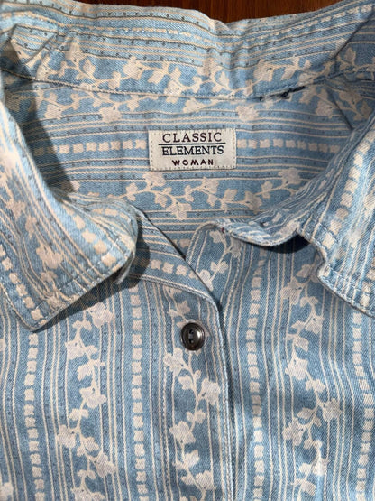 Vintage Classic Elements Women's Patterned Denim Button Down Shirt - Size L.