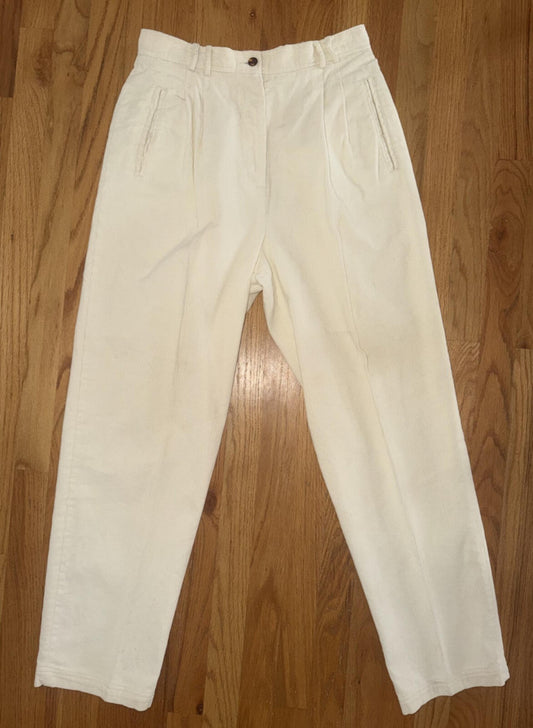 Vintage Rafaella Women's Pleated White Corduroy Pants - Size 12