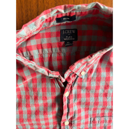 J.Crew Men's Slim Flex Washed Red & Grey Gingham Button-Down Shirt - Size XL