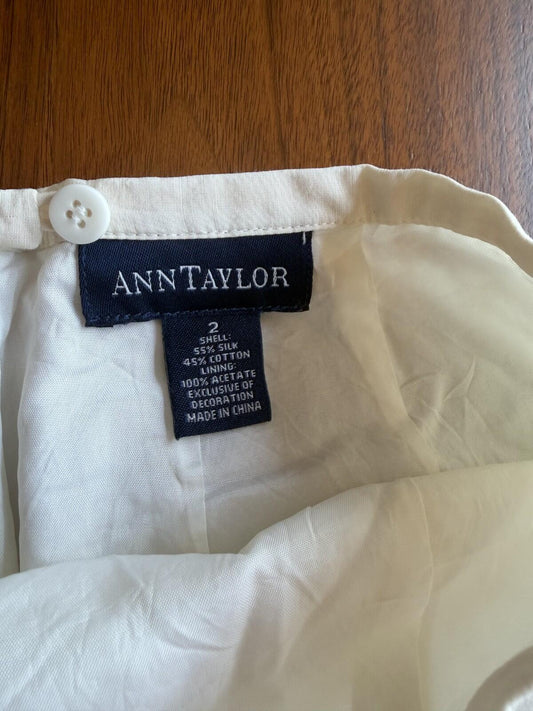 Ann Taylor Women's Silk Blend White Beaded Pencil Skirt - Size 2