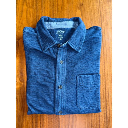 J.Crew Mens Indigo Cotton Knit Goods Slub Long-Sleeve Button-Down Shirt - Size M