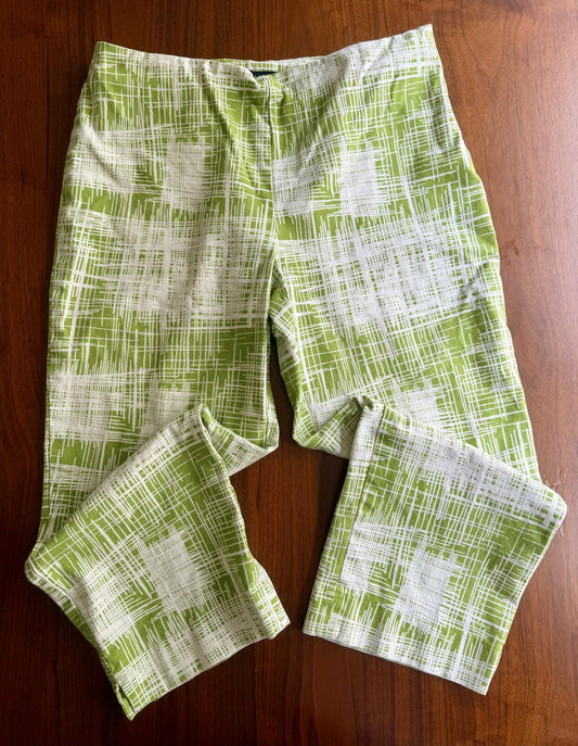 Talbots Women's Stretch Cotton Cropped Pants Green & White Pattern - Size 12