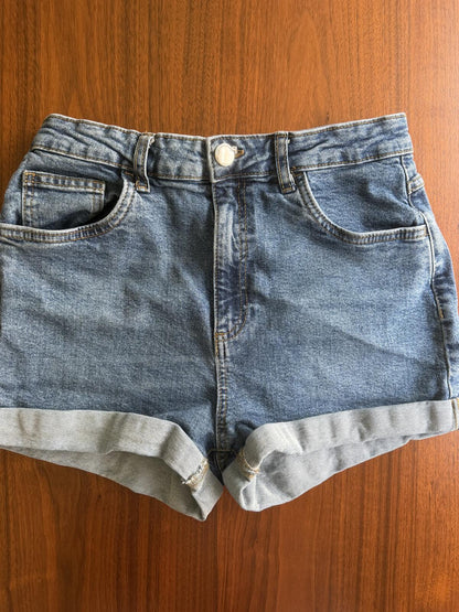 Cotton On Women's High Waist Rolled Hem Medium Wash Denim Shorts - Size 8