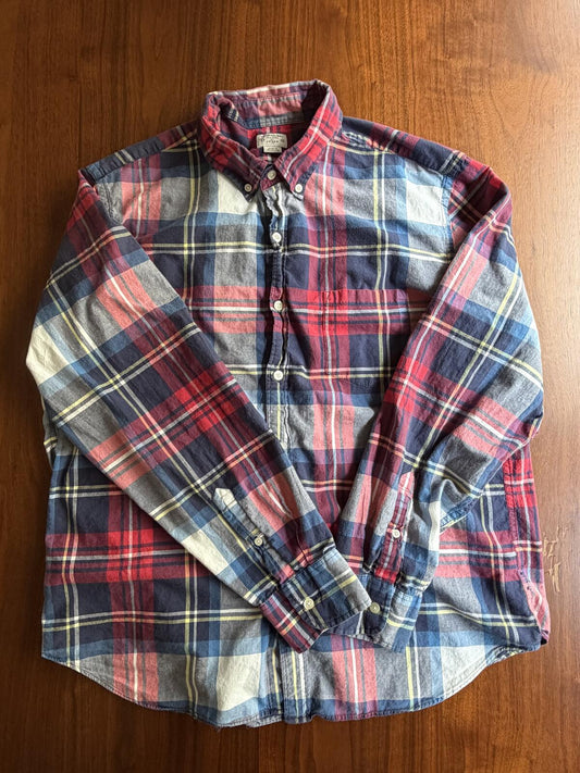 J.Crew Summer Blue & Red Plaid Button-Up Shirt - Size XL