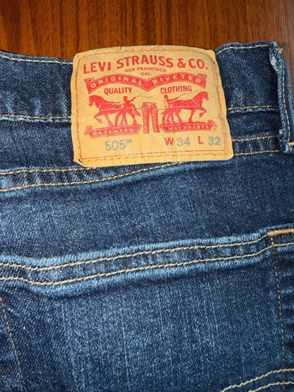 Levi's Men's 505 Regular Fit Straight Leg Dark Wash Jeans - Size 34x32