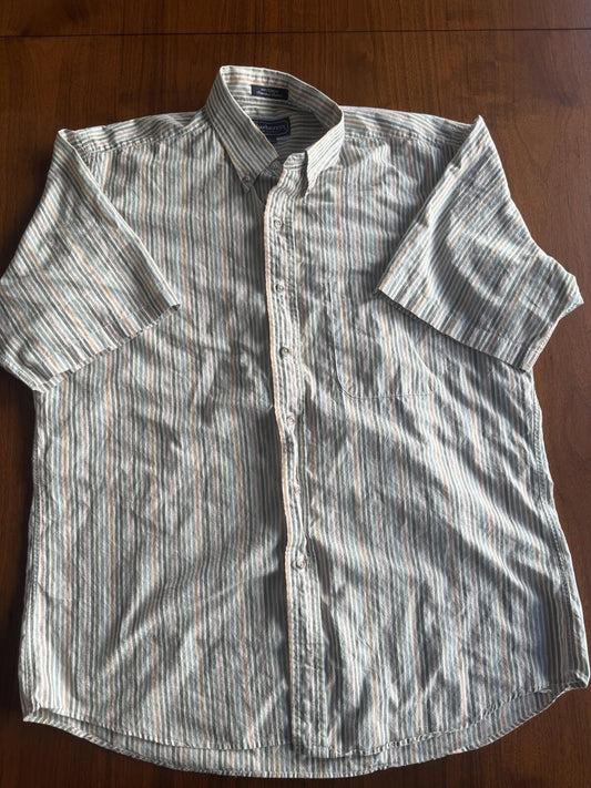 Vintage Burberry Men's Multi Stripe Short Sleeve Shirt - Size L