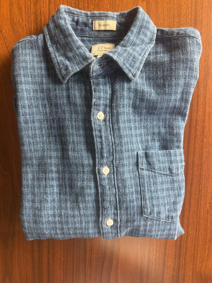 J.Crew Men's Classic Fit Blue Knit Button-Down - Size M
