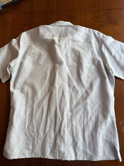 Nautica Men's Light Blue Short Sleeve Ramie Cotton Blend Shirt - Size L