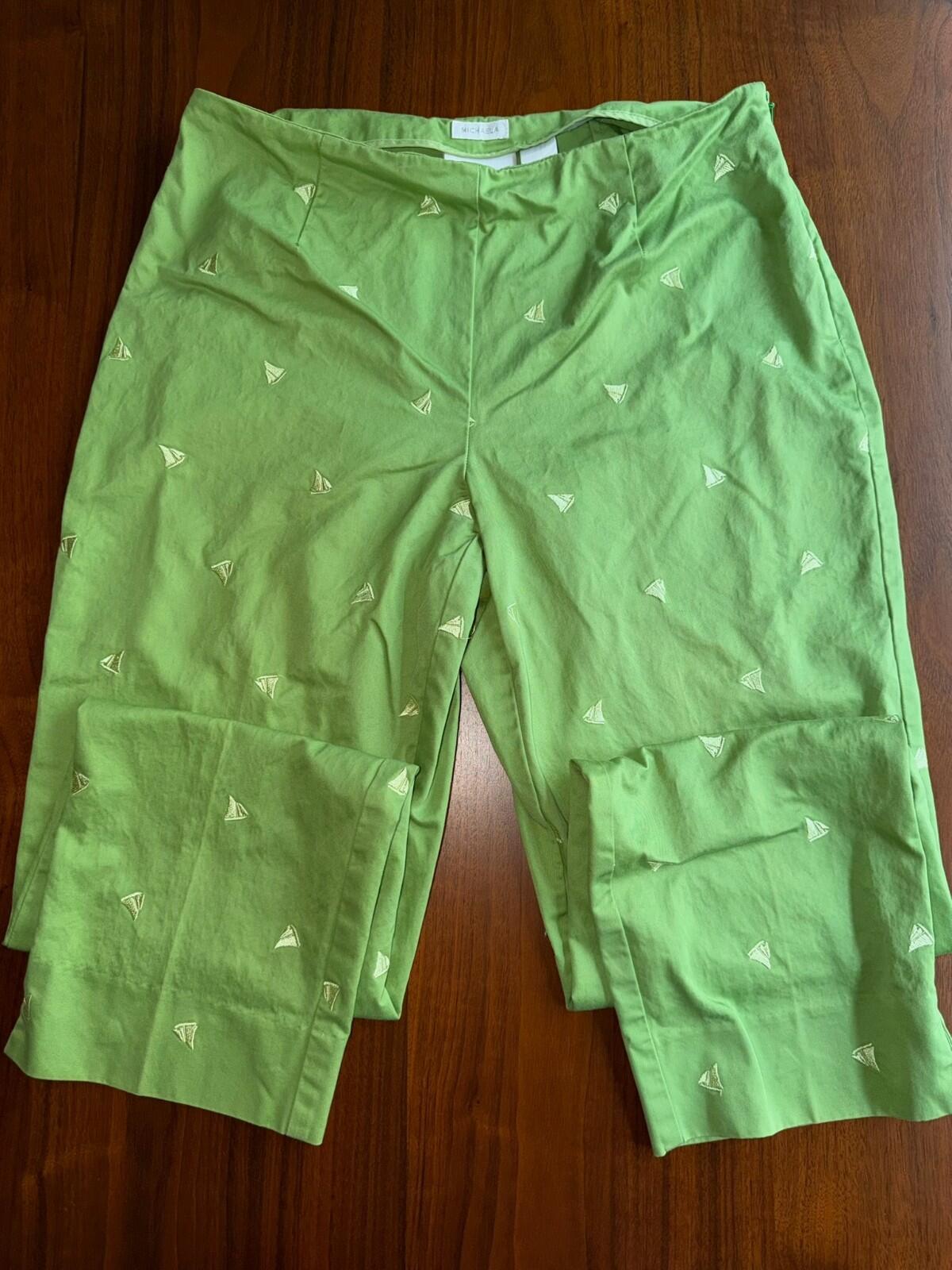 Liz Caliborne Women's Michaela Green Embroidered Sailboat Pants - Size 10