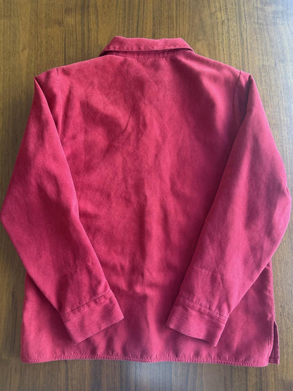 Relativity Women's Faux-Suede Long Sleeve Red Button-Up - Size M