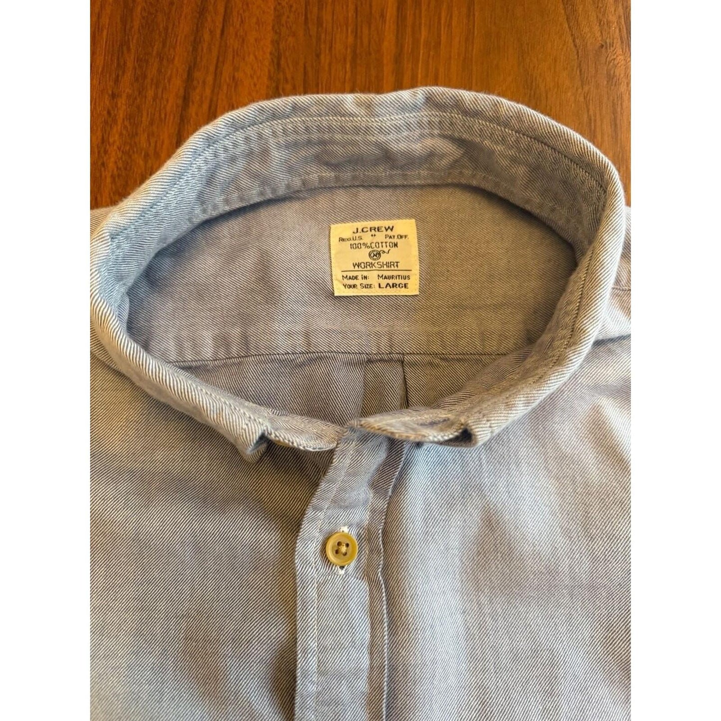 J.Crew Men's Blue 100% Cotton Long Sleeve Button Down Workshirt - Size L