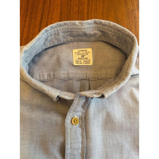 J.Crew Men's Blue 100% Cotton Long Sleeve Button Down Workshirt - Size L