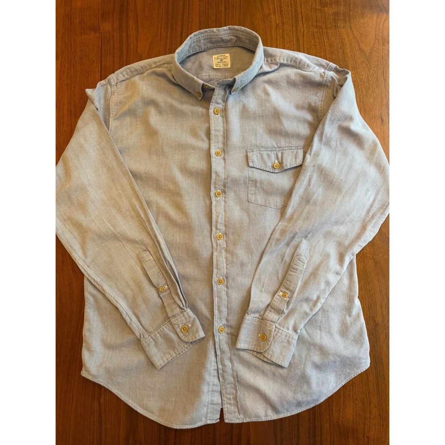 J.Crew Men's Blue 100% Cotton Long Sleeve Button Down Workshirt - Size L