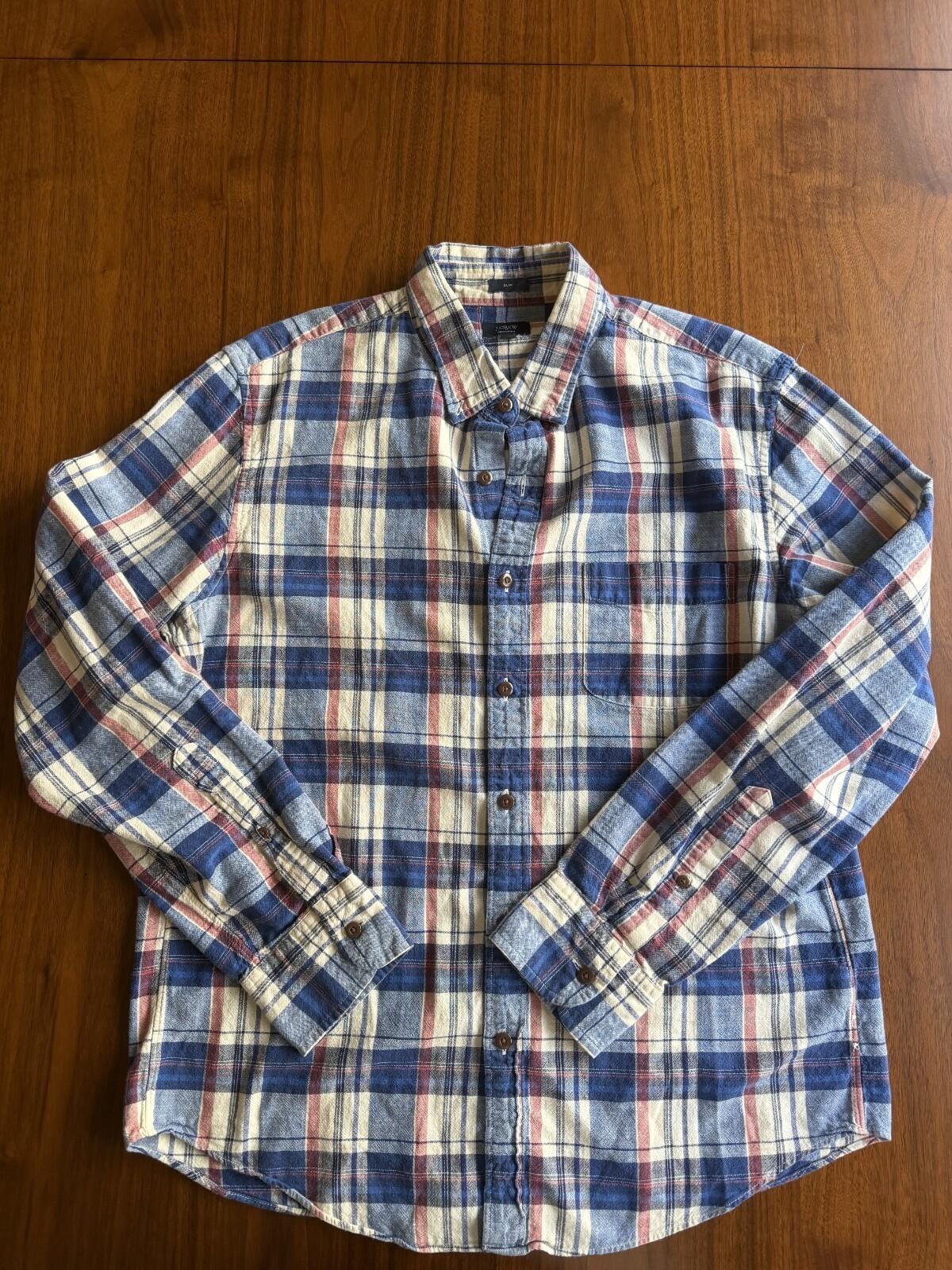 J.Crew Men's Homespun Slim Fit Blue Plaid Button-Down - Size L