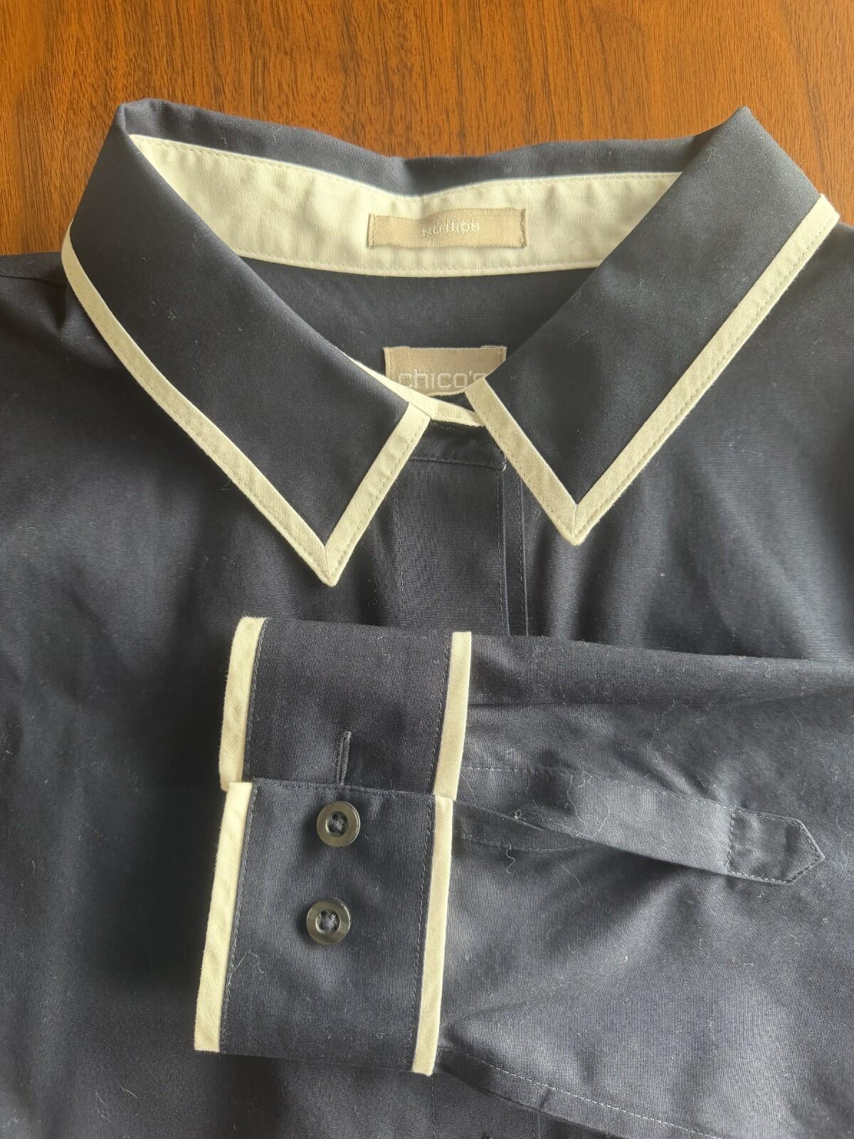 Chico's Women's Button Down Long Sleeve Shirt Navy Blue - Size 10