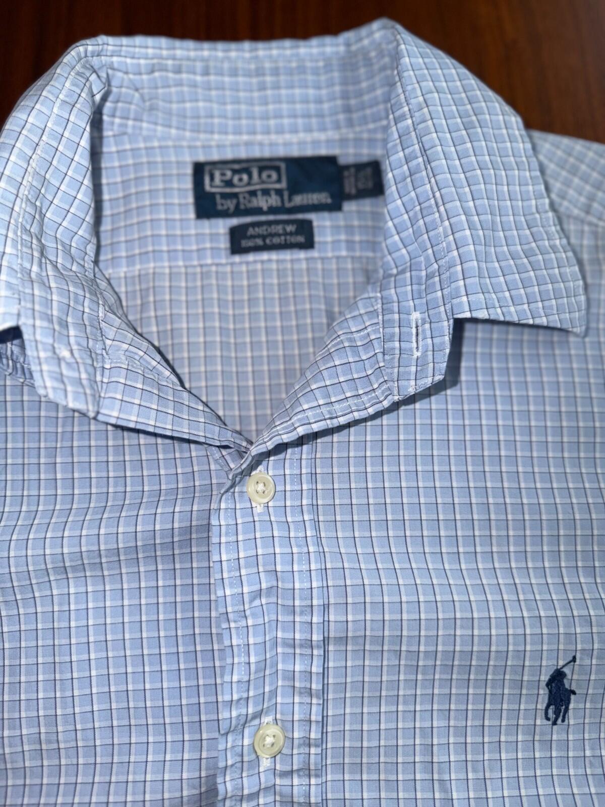 Polo Ralph Lauren Men's Andrew Blue Mini-Check Dress Shirt - Size 15.5-32/33