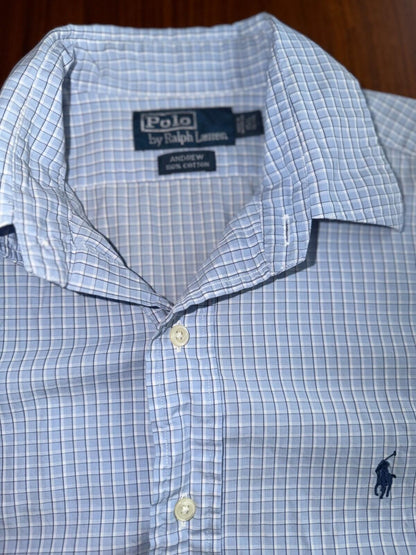Polo Ralph Lauren Men's Andrew Blue Mini-Check Dress Shirt - Size 15.5-32/33