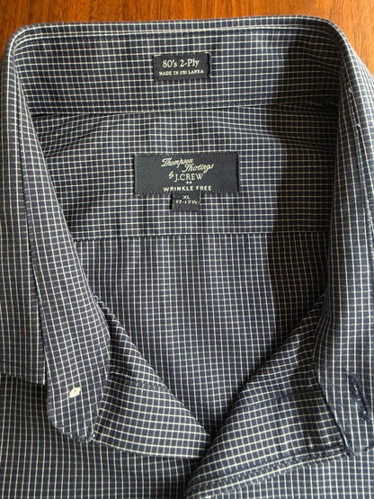 J.Crew Thompson Shirtings 80's 2-Ply Dress Shirt Navy Mini-Check - Size XL