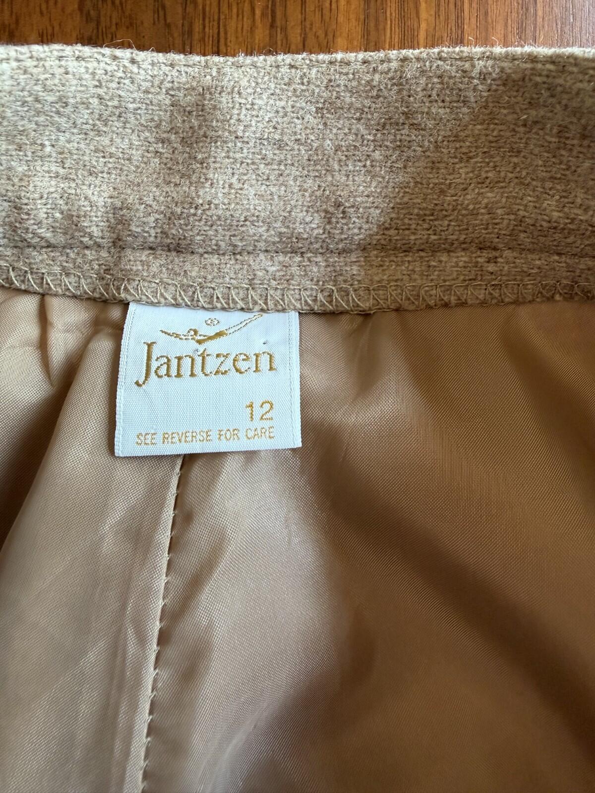 Vintage Jantzen Women's High Waisted Heathered Tan Wool Blend Trousers - Size 12