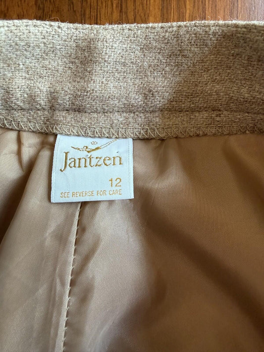 Vintage Jantzen Women's High Waisted Heathered Tan Wool Blend Trousers - Size 12