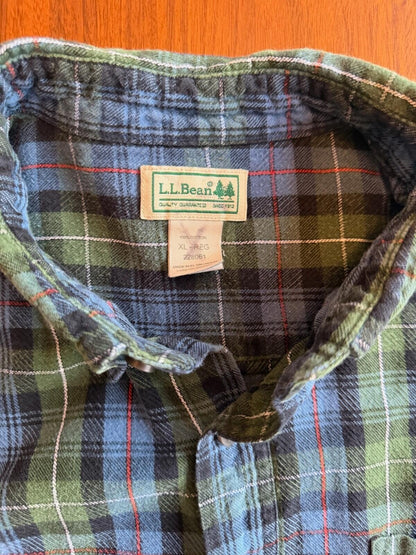Vintage L.L.Bean Mens Long Sleeve Plaid Blue & Green Flannel Button Down Shirt - Size XL