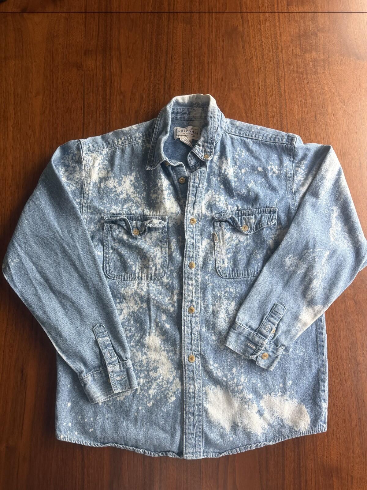 Arizona Jean Co. Bleached Acid Wash Denim Button Down Shirt - Youth L
