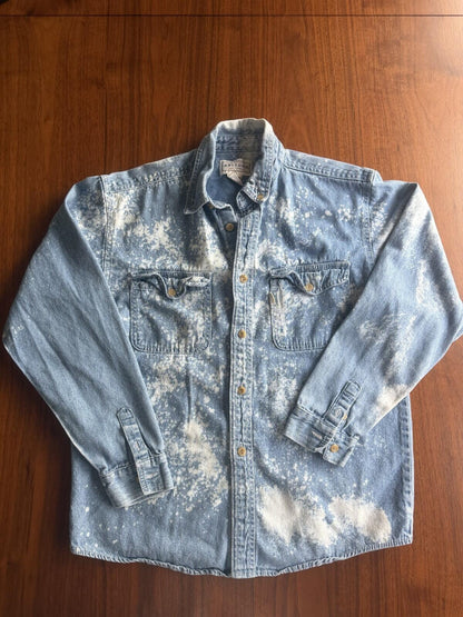 Arizona Jean Co. Bleached Acid Wash Denim Button Down Shirt - Youth L