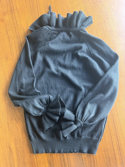 Vintage LeRoy Knitwear Women's Black Ruffle Collar Wool Blend Sweater - Size M