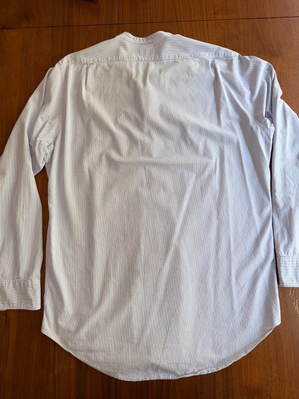 Sid Mashburn Men's Blue and White Seersucker Band Collar Sport Shirt Size L