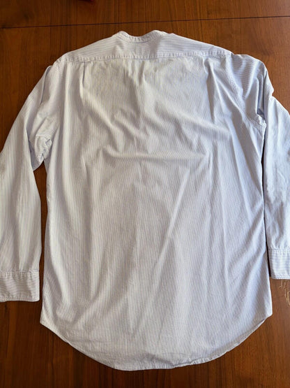 Sid Mashburn Men's Blue and White Seersucker Band Collar Sport Shirt Size L