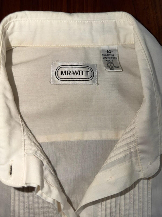 Vintage Mr. Witt Women's Pleated Cotton Blend Button Down Blouse Ivory - Size 14