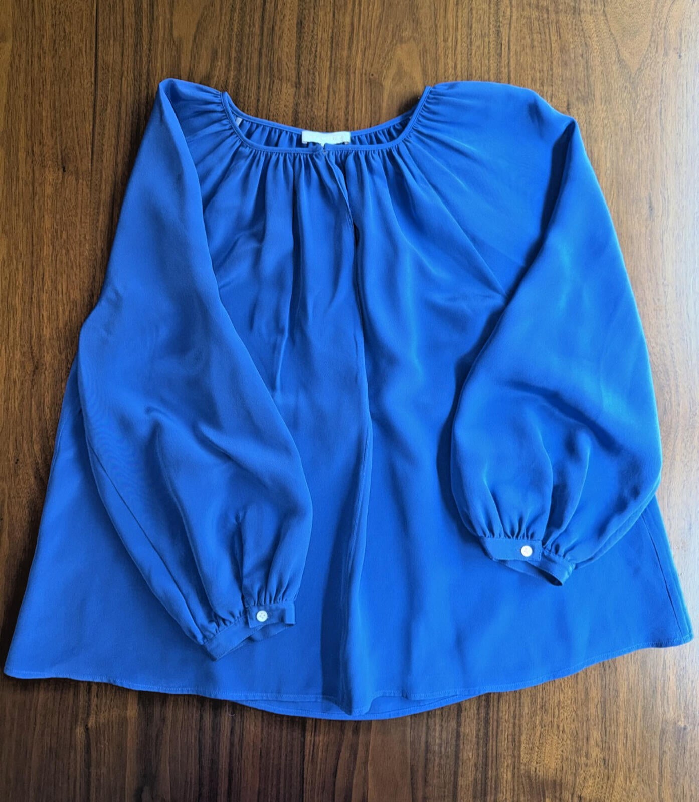 Ann Mashburn Women's Silk Gathered Neck Royal Blue Blouse - Size XS