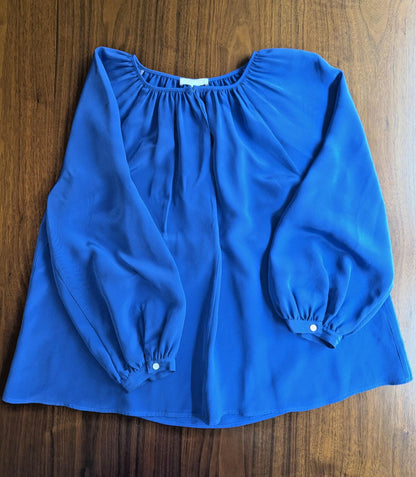 Ann Mashburn Women's Silk Gathered Neck Royal Blue Blouse - Size XS