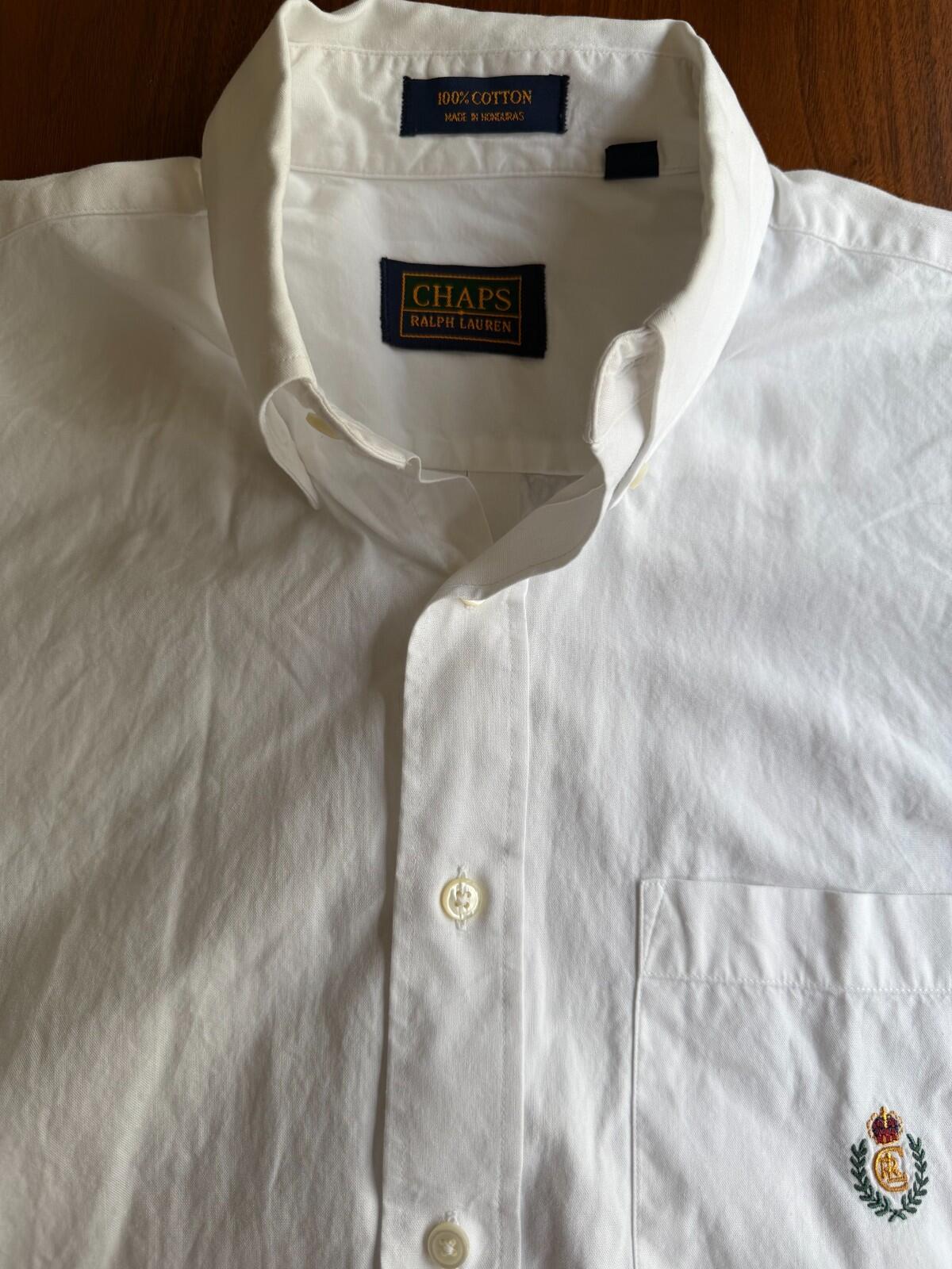 Vintage Chaps Ralph Lauren White Poplin Shirt with Crest Logo - Size 16-34/35
