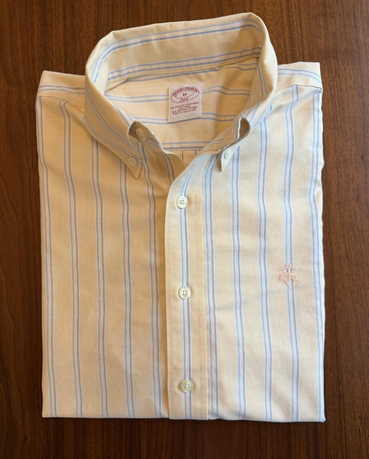 Brooks Brothers 346 Men's Long Sleeve Yellow Striped Button-Down Shirt - Size M
