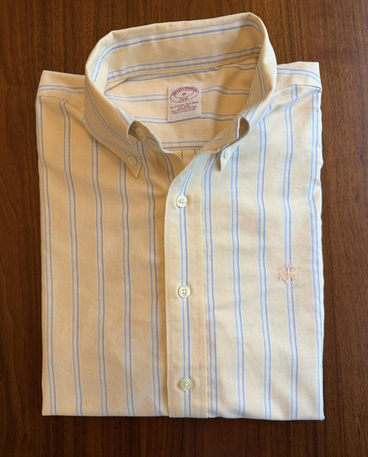 Brooks Brothers 346 Men's Long Sleeve Yellow Striped Button-Down Shirt - Size M