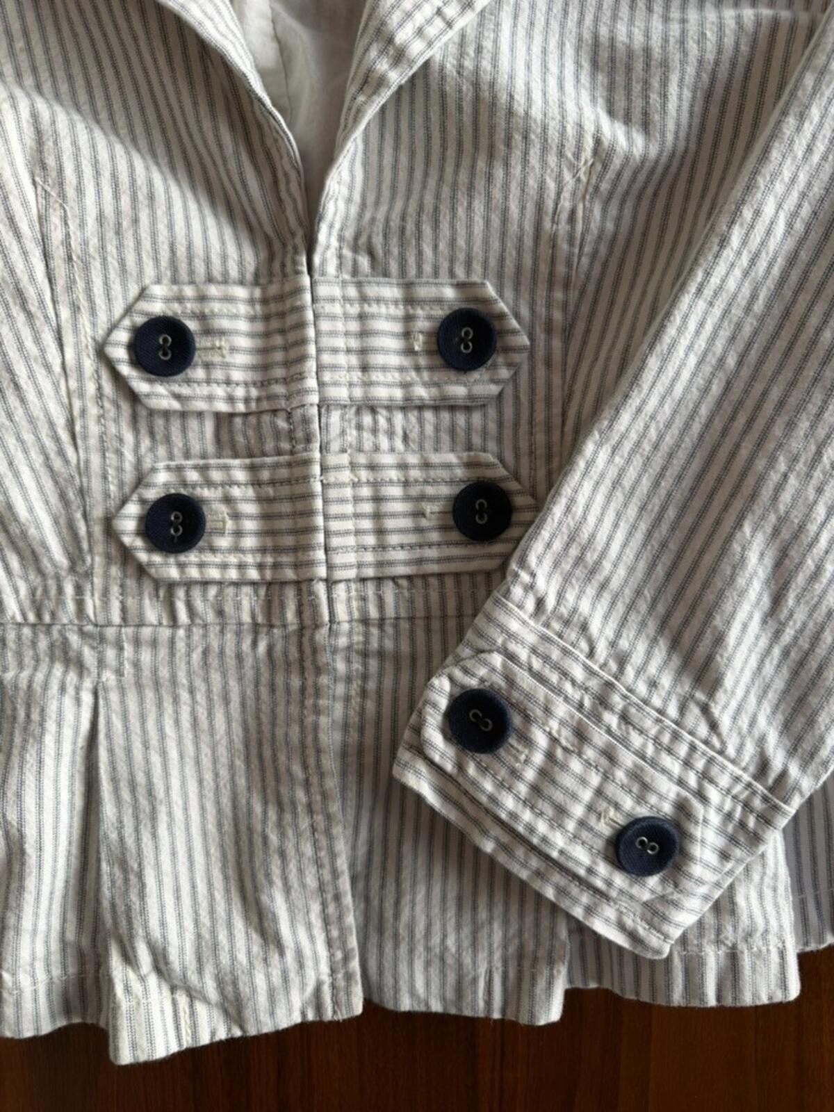 Ann Taylor LOFT Women's Ticking Stripe Pleated Peplum Blazer Jacket - Size 6