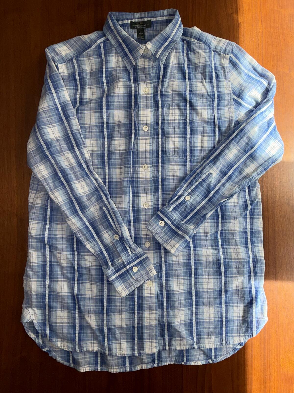 Lauren Jeans Co Ralph Lauren Women's Blue Plaid Button Front Shirt - Size M