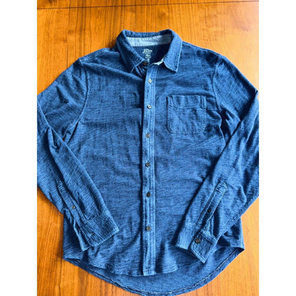 J.Crew Mens Indigo Cotton Knit Goods Slub Long-Sleeve Button-Down Shirt - Size M