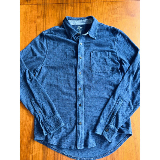 J.Crew Mens Indigo Cotton Knit Goods Slub Long-Sleeve Button-Down Shirt - Size M