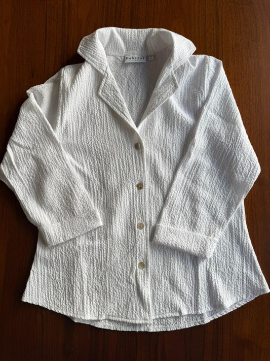 Habitat Women's White Textured Gauze Button Front Notch Collar Tunic - Size S