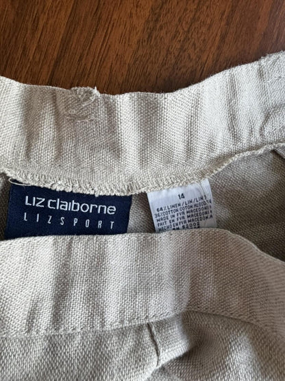 Liz Claiborne Lizsport Beige Linen Blend Pants - Size 14