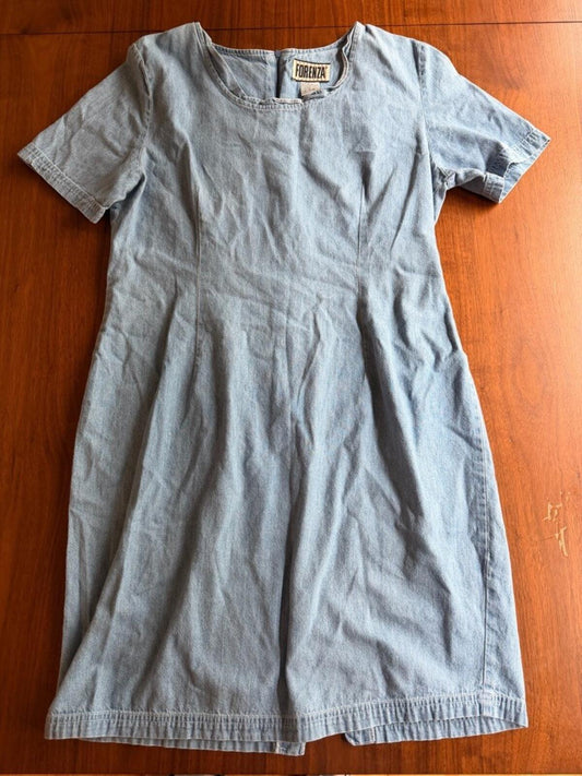 Vintage Forenza Women's Light Wash Denim Shift Dress - Size 16