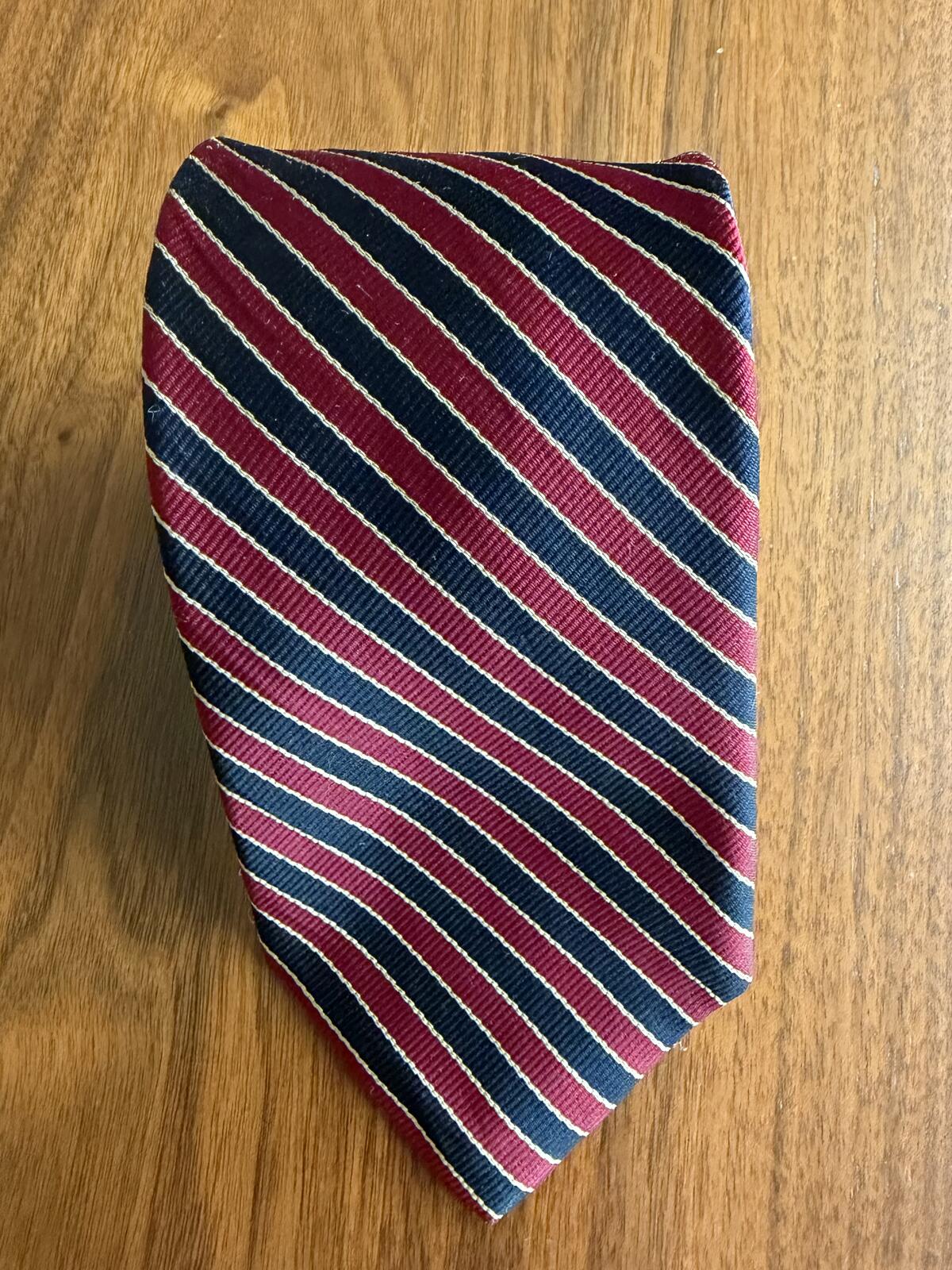 Vintage Lands' End Burgundy& Navy Striped Silk Dress Tie