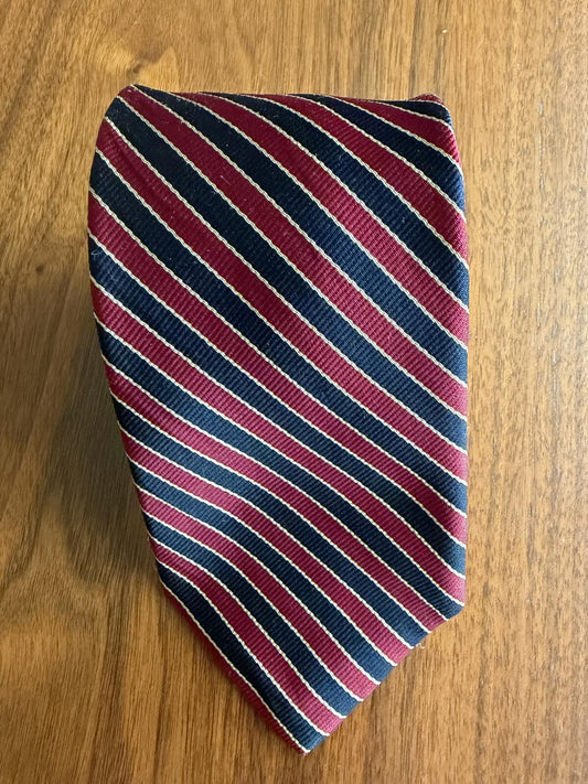 Vintage Lands' End Burgundy& Navy Striped Silk Dress Tie