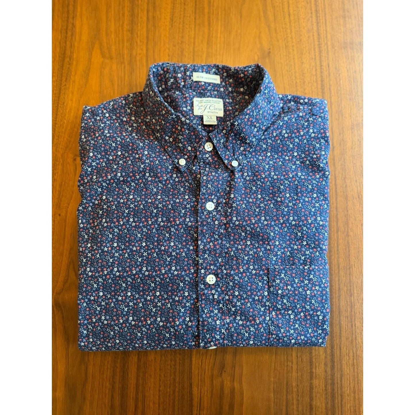 J.Crew Men's Slim Untucked Secret Wash Og Cotton Stretch Floral Shirt - Size XL