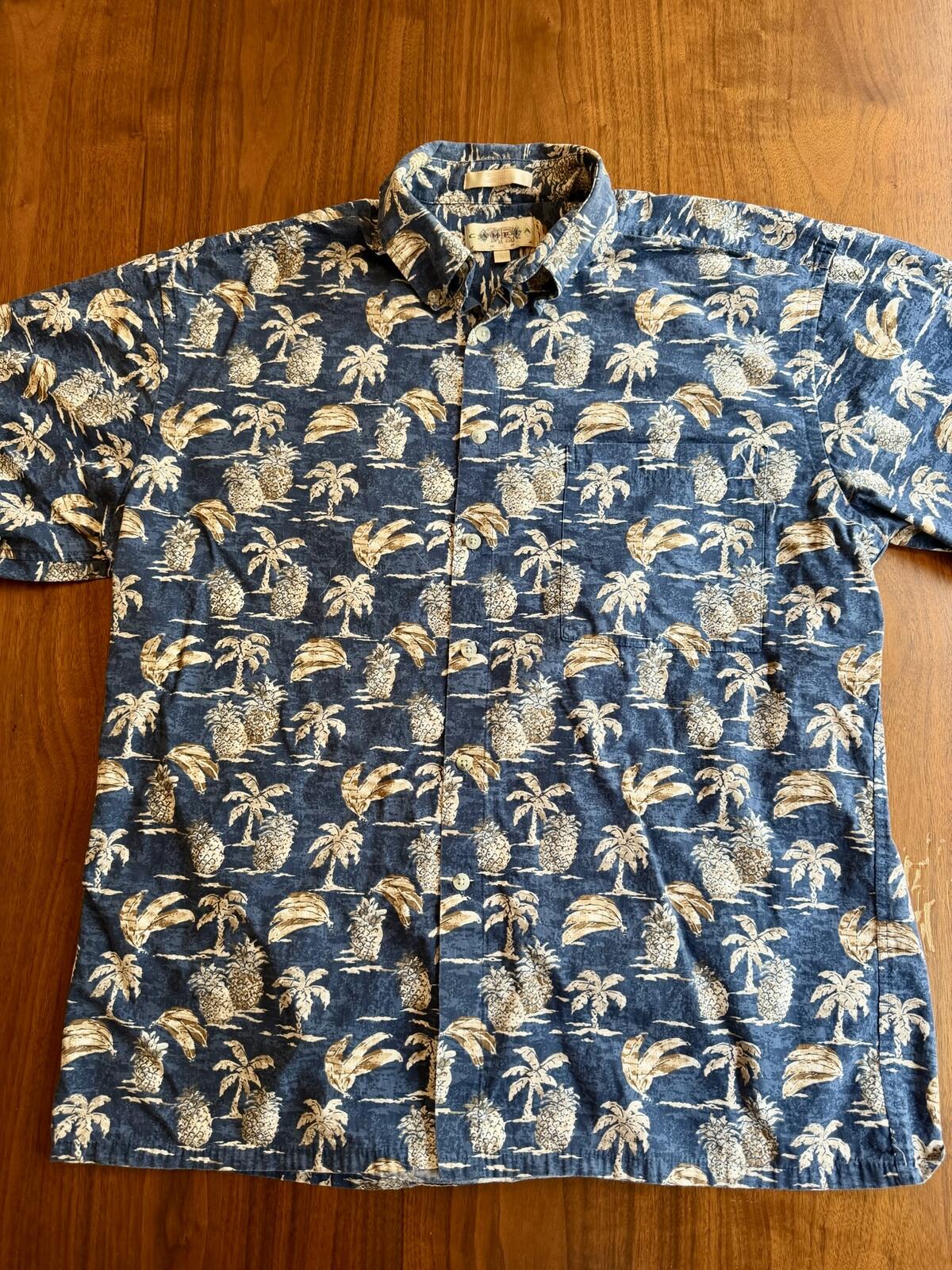 Campia Moda Men's Blue Tropical Palm Button Front Hawaiian Shirt - Size L
